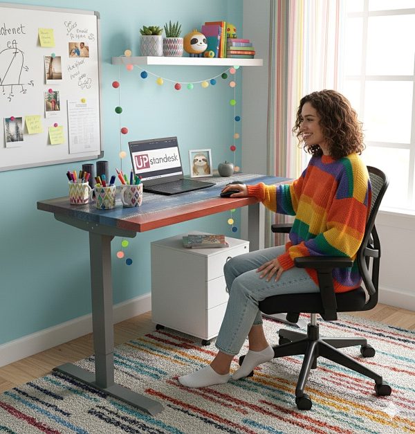 Real Wood Rainbow Rustic Pine Top, Dual Motor Electric Standing Desk