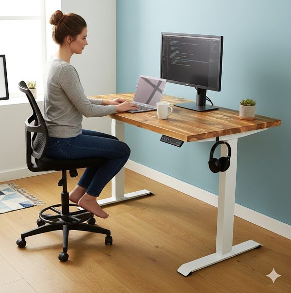 Real Wood Rustic Pine Top, Dual Motor Electric Standing Desk,