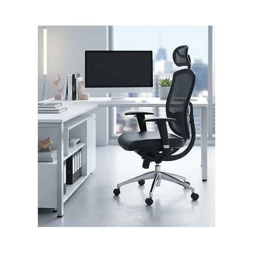 Liberty – High Back Mesh Executive Armchair Headrest And Chrome Base – Black