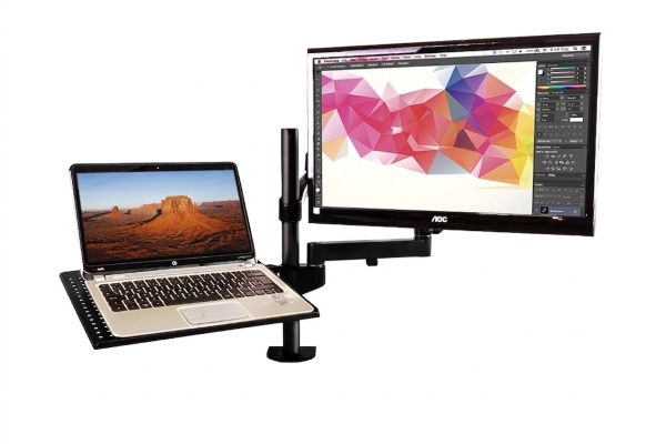 Gas Spring Single & Double Monitor Arm Stand with Laptop Tray Black