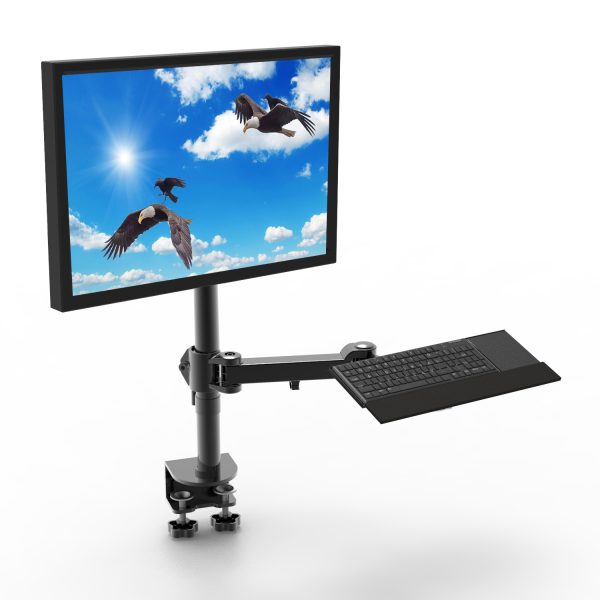 Gas Spring Monitor Arm Stand w/ Keyboard Tray Black